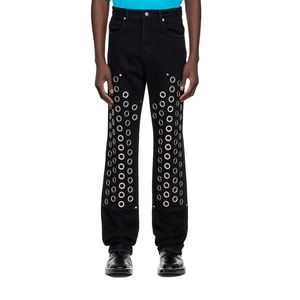 Custom Punk Rock Clothing Non Stretch Full Eyelets Blue <strong>See</strong> <strong>Through</strong> Bootcut Jeans <strong>Mens</strong> - Product Image 5