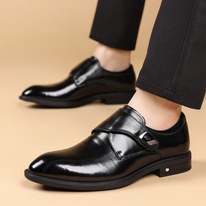 Primera capa de piel de vaca de cuero genuino de los hombres Slip-On puntiagudos zapatos formales de verano <span class=keywords><strong>s</strong></span>ólido de moda Oficina carrera de cuero de impresión - Product Image 4