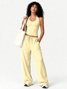 IStapromo Gifts Yoga Tank <b>Top</b> Wide-Leg Pants Set Polyester Drawstring Closure Quick-Dry Breathable Casual Tracksuit Gym Workout - Product Image 2