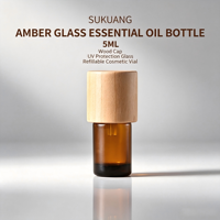 Flacons compte-gouttes en verre ambré de 5 ml à 100 ml pour huiles essentielles avec bouchon en bois naturel, flacons de recharge pour sérum cosmétique avec compte-gouttes inviolables