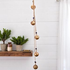 Rústico 42 "cencerros de oro campanas de viento cuerda de yute hecha a mano cuentas de vidrio puerta Vintage pared jardín Patio decoración del hogar - Product Image 4