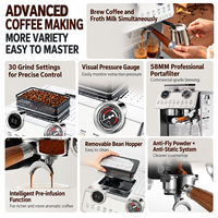 Machine à expresso électrique avec moulin intégré, manomètre visuel, pré-infusion, réservoir à grains de 250 g, en acier inoxydable, pour la maison, le bureau, l'hôtel