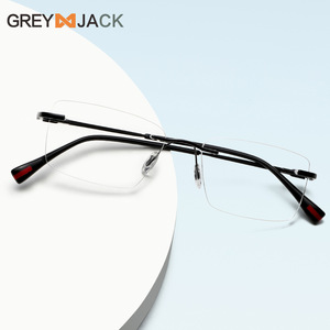 Monturas de gafas sin montura Grey Jack, montura mediana de aleación metálica, gafas ópticas de negocios para hombre con bordes biselados para uso con miopía - Product Image 1