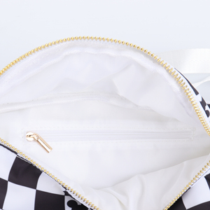 กระเป๋าคาดเอวแฟชั่นไนลอนแบบยูนิเซ็กส์ รุ่นจัมโบ้ ลายตารางขาวดำ พิมพ์ลายทั้งใบ ปิดซิป กันน้ำ พกพาสะดวก - Product Image 6