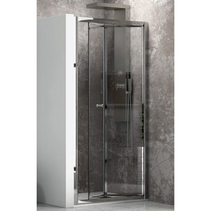 Kamalu K045, puerta de ducha moderna de 70cm con vidrio transparente, marco de aluminio e inoxidable, bisagra deslizante, apertura pivotante para baño y hotel - Product Image 1
