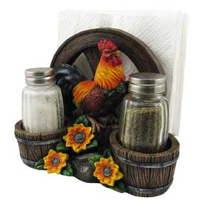 Gallo con ruota del carro Farm Barrel e girasoli tovagliolo sale e pepe Shaker Holder Home Decor accessorio da cucina da pranzo - Product Image 4