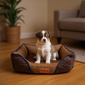 Set di Tre Pezzi per Cuccia per Animali Domestici in Pile con Motivo Coccodrillo e Cristalli, Super Morbido, Quadrato, in Marrone - Product Image 3