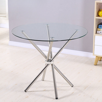 Table de salle à manger ronde moderne réglable en verre trempé transparent 80*75cm avec pieds en acier inoxydable pour usage hôtelier (vente en gros)
