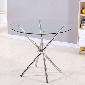 <span class=keywords><strong>Mesa</strong></span> de Comedor Redonda de Vidrio Templado Transparente Ajustable Moderna de 80*75cm con Patas de Acero Inoxidable para Uso en Hoteles, Venta al Por Mayor - Product Image 1