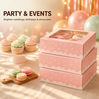 Boîte à donuts 4 pièces, boîtes à cupcakes de Noël avec fenêtre transparente en PET, carton rose, emballage personnalisé pour gâteaux et pâtisseries