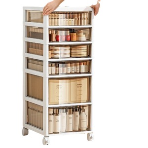 Carrito de almacenamiento con cajones y ruedas para organizar cosméticos, para uso bajo el escritorio, en la oficina, con marco de color blanco marfil de primera calidad - Product Image 5