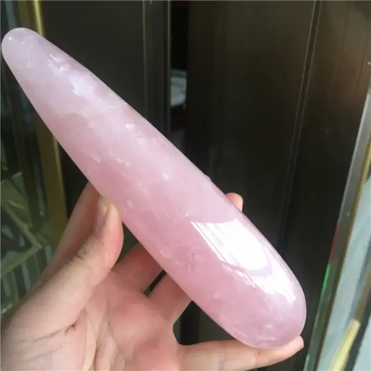 Natural Cura Pink Dildo Rose Quartz Crystal Massage Wand para Mulheres