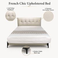 Lit Double Romantique en Cuir Écologique et Peluche, Design Français, pour Hôtel, Villa, Chambre Principale - Vente en Gros OEM