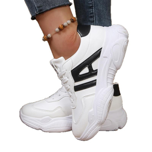 <span class=keywords><strong>Sneakers</strong></span> da <span class=keywords><strong>Donna</strong></span> con <span class=keywords><strong>Zeppa</strong></span> in PU Bianco Liscio a Righe, Allacciatura e Plateau, Altezza 5cm, Antiscivolo in EVA, per Camminata Quotidiana e Casual - Product Image 5