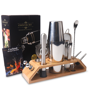 12-Mảnh Thép Không Gỉ Cocktail <span class=keywords><strong>Shaker</strong></span> Set Với Tre Đứng Mixology Bartender Kit Cho Hiệu Quả Uống Pha Trộn - Product Image 4