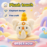 Peluche personnalisée en forme d'éléphant crème, jouet en peluche pour enfants, adorable poupée éléphant du temple avec coiffe jaune