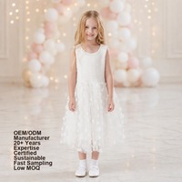 Gaun Mini A-Line Ramah Lingkungan Berbahan Tulle Rajut dengan Bunga, Ukuran dan Warna Sesuai Pesanan, Label Pribadi, untuk Anak Perempuan, Pakaian Anak, Pabrik ODM