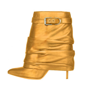 Suede Stiletto Women High Thin Heels Fold Over Short Booties Girl's Belt Buckles Ankle <b>Boots</b> Overlay Pleated Upper Shoes - Product Image 4