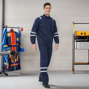 Combinaison de soudage ignifuge sur mesure, bleu marine, 100 % coton, design fendu, pour le soudage électrique et les travaux pétrochimiques - Product Image 3