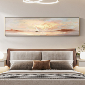 Impresión Artística de Paisaje Marino al Atardecer, Lienzo Texturizado con Veleros, para Decoración de Sala de Estar - Product Image 1