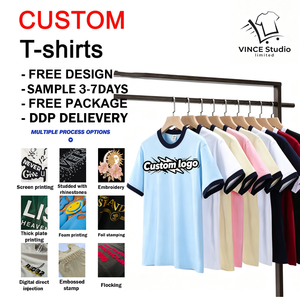 Camisetas transpirables de algodón grueso con logo personalizado, duraderas, informales, de cuello redondo, lisas, clásicas, extragrandes. - Product Image 2