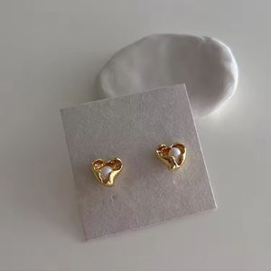 Boucles d'oreilles clous irrégulières en argent S925, motif cœur et perle carrée, pour femmes et jeunes filles, bijoux tendance et originaux - Product Image 5