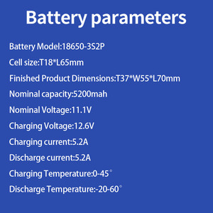 Paquete de Baterías Recargables de Polímero de Litio Blus18650 3S2P, 11.1V 5200mAh 57.72Wh, Voltaje de Carga de 12.6V con Conector de Enchufe Rojo - Product Image 5