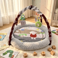 Tapis de jeu pour bébé épaissi avec bords de protection en polaire surélevés, non toxique, gris neutre motif ours, personnalisable