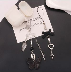 New Sweet Cool Style Cross Needle Pendant Metal <b>Keychain</b> <b>Personalized</b> Creative Bow Tie Hanging Chain Earphone Set Decoration - Product Image 2