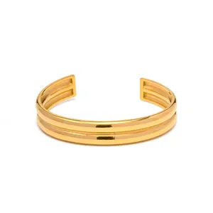 Statement Jewelry 18K PVD Gold Plated Stainless Steel Bracelet Double Layer Cuff Bangle for Women