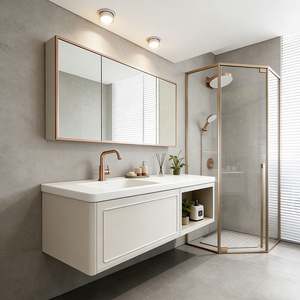 BALOM Premium Sintered Stone Bathroom Vanity Cabinet Double Basin Countertop Soft Close <b>Drawers</b> Modern Hotel Washroom Style - Product Image 2