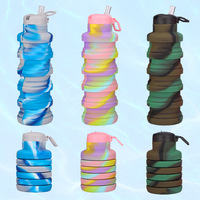 Bouteille d'eau portable en silicone de qualité alimentaire 500 ml avec paille, pour voyage, extérieur, sport, pliable, avec logo personnalisé