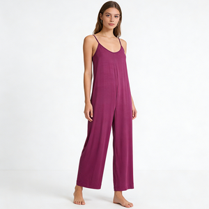 ชุดนอนฤดูร้อนแบบสบายๆ แบรนด์ Baifei ผ้าไผ่ แขนกุด ไซส์ใหญ่พิเศษ ชุดนอนผู้หญิง คอวี ชุดจั๊มสูทขายาวทรงหลวม ชุดลำลอง - Product Image 3