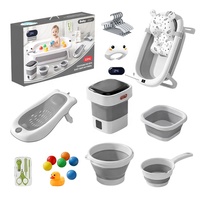 Ensemble de bain pour bébé 12-en-1 pratique en plastique avec support de séchage, thermomètre, coussin flottant et bonnet de douche pour 0-12 mois