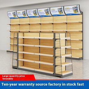 Étagères de supermarché à double face, épaisses, en bois grainé, présentoir pratique pour les produits pour bébés, les cantines, les magasins de proximité - Product Image 3