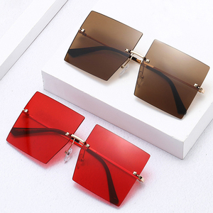 Trendy Fashion High Quality <strong>Square</strong> Geometric Shades Oversized Rimless Rectangle <strong>Sunglasses</strong> - Product Image 2