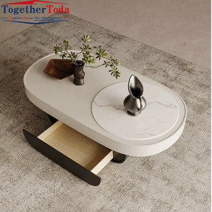 Table basse ovale en bois laqué, style ardoise crème, durable et tendance, pour petits salons, appartements et hôtels - Product Image 5