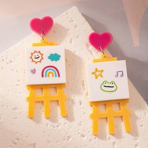 Carnet de croquis en acrylique mignon de la saison scolaire, mini-support, soleil, nuages, amour, boucles d'oreilles - Product Image 1