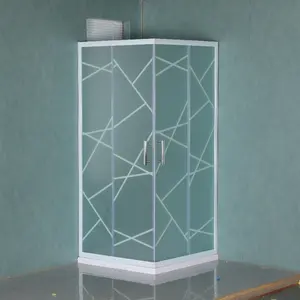 Glass shower cabin white cheap shower stall glass matte strip pattern shower rooms for hotel wet room