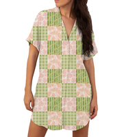 Robe chemise élégante et décontractée pour femme à manches courtes et col, motif hibiscus hawaïen, faible MOQ, impression à la demande