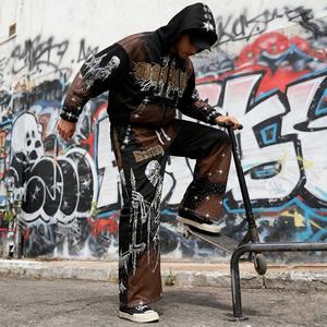 Conjunto Deportivo de 2 Piezas con Logotipo Personalizado, Chaqueta con Capucha y Cremallera y Pantalones Deportivos de Nailon, Estilo Hip-Hop Urbano, Cortavientos para Hombre - Product Image 1