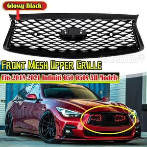 Grille avant pour Infiniti Q50 Q50S 2018-2021, en ABS noir brillant, kit de remplacement pour pare-chocs et capot - Product Image 1