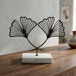 Escultura de Follaje de Aluminio Negro con Base de Mármol, Diseño de Arte Moderno, Hecho a Mano, Decoración Ecológica para Mesa de Hogar u Oficina - Product Image 2