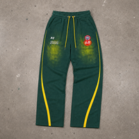 Pantalon de survêtement large en coton délavé style streetwear patchwork personnalisé, coupe droite rayée, pour homme