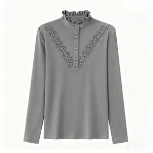 Women Fleece Lined Half High Neck Long Sleeve <b>Top</b> Soft Warm Base <b>Layer</b> Autumn Winter Middle Aged Mothers Standard Version - Product Image 5