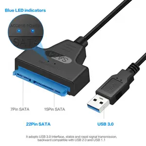 Vente chaude USB 3.0 câble de disque dur alimentation en courant continu câble adaptateur de lecteur à semi-conducteurs mécanique de 2.5 pouces