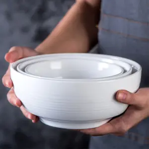 7.5" Serving Bowls 45oz Large Ceramic Soup Bowls White Bowl For Salad Cereal Pasta Noodle Pho Ramen Fruit