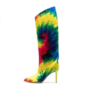 Stiletto Women's Boots Fashion Autumn Winter Shoes Daily Wear <b>Knee</b> <b>High</b> Boots Wholesale Tie Dye Stone Print <b>High</b> Heel Calf Boots - Product Image 2