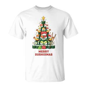 Camiseta Merry Sushixmas con diseño de árbol de Navidad, color blanco, regalo navideño - Product Image 1