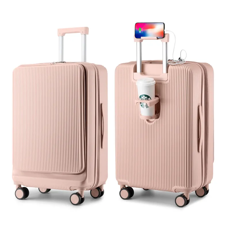 Vendita calda da 20 '22 '24' 26 'valigia di lusso bagaglio a mano in posizione verticale Trolley da viaggio bagaglio a bordo con caricatore USB